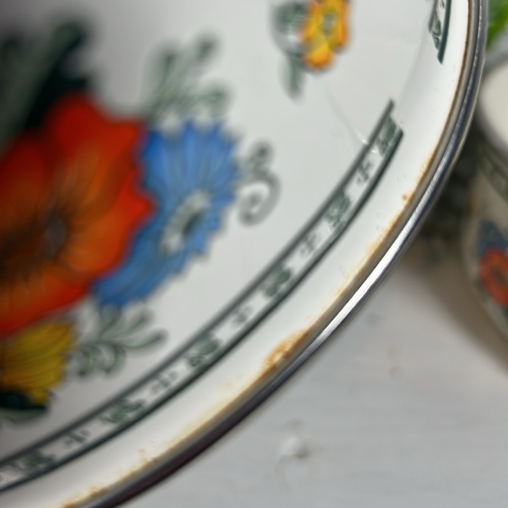 VTG Enamelware Old Amsterdam Floral & Leaf Mixing Nesting Stackable 3 Bowls - Picture 12 of 15